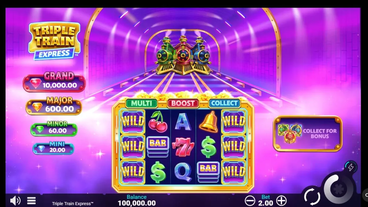 Futuristic neon train theme in Triple Train Express slot